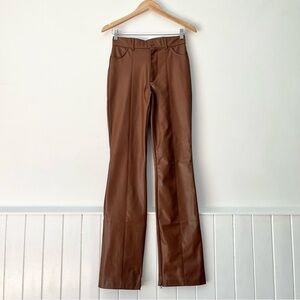 Zara Medium Brown Faux Leather High Waisted Straight Leg Pants Size S